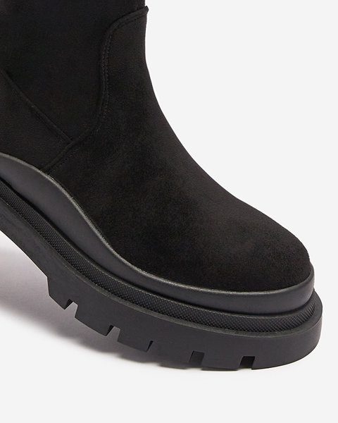 Bottes hautes pour femmes en daim écologique noir à semelle épaisse Amerima - Chaussures