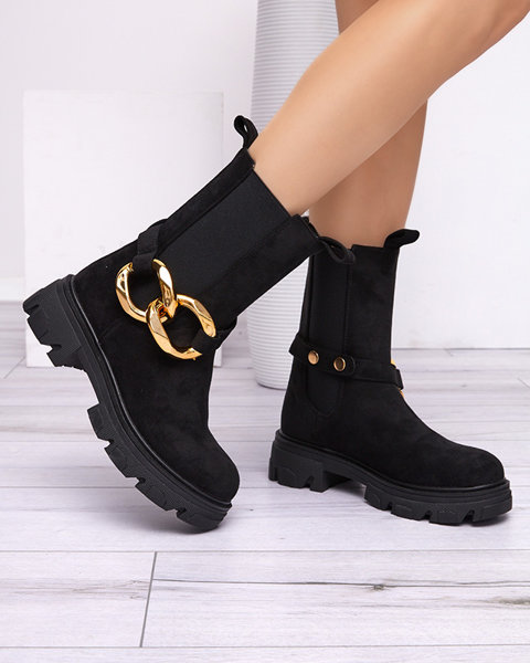 Bottes hautes pour femmes noires avec ornement doré Cygreia - Footwear