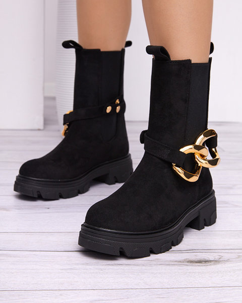 Bottes hautes pour femmes noires avec ornement doré Cygreia - Footwear