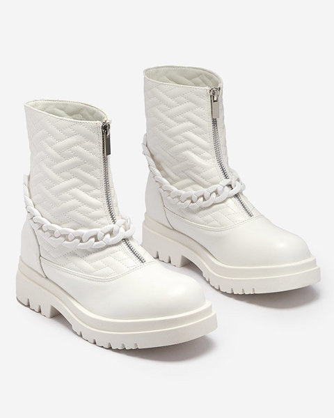 Bottes matelassées blanches pour femmes avec chaîne Gecila - Chaussures