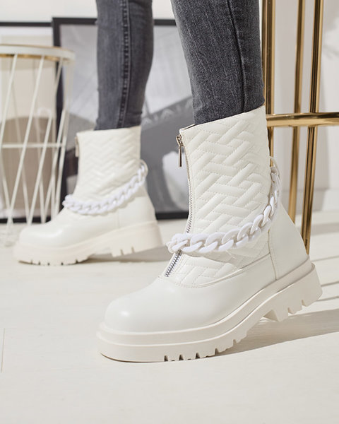 Bottes matelassées blanches pour femmes avec chaîne Gecila - Chaussures