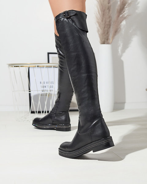 Bottes montantes à semelle plate pour femmes en noir Faberro- Footwear