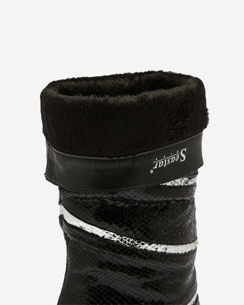 Bottes noires et argentées à talons aiguilles pour femmes avec bandes en relief Felifea- Footwear