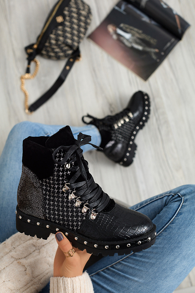 Bottes noires pour femme avec motif argenté Oleff - Footwear