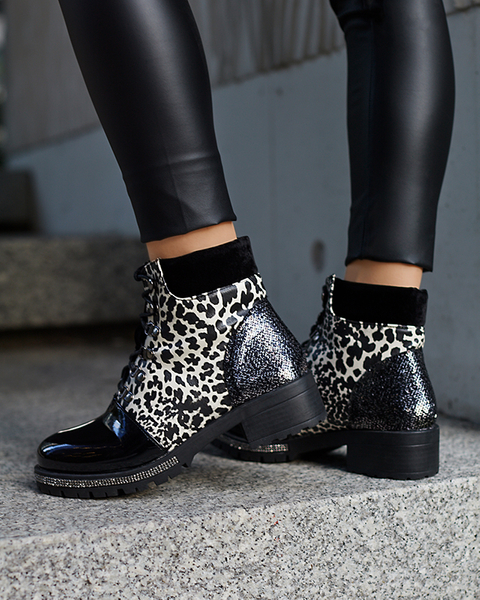 Bottes noires pour femme avec motif léopard Olgys - Footwear