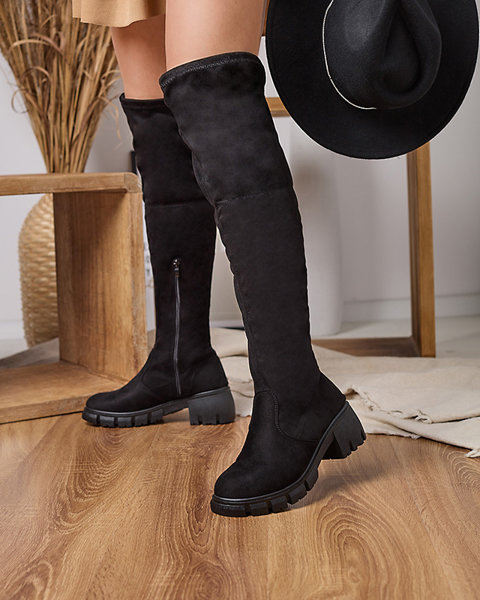 Bottes noires pour femmes à tige basse sur le genou Versetfa- Footwear