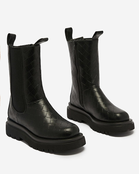 Bottes noires pour femmes avec gaufrage Ahetto- Footwear