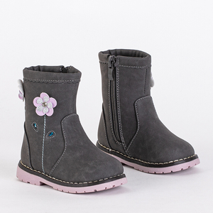 Bottines grises pour fille avec tige décorative Amimi-Shoes