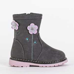 Bottines grises pour fille avec tige décorative Amimi-Shoes