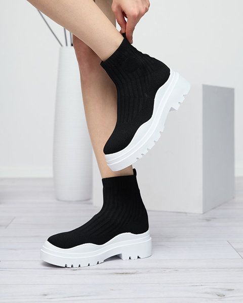 Bottines pour femme sur semelle plus épaisse en noir et blanc Korlico - Footwear