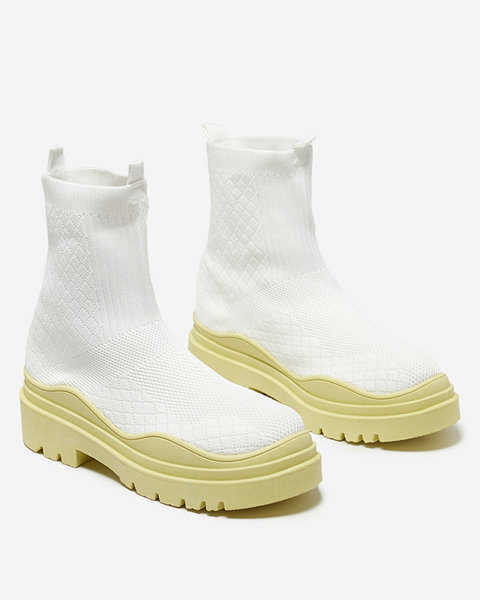 Bottines pour femmes blanches et jaunes à talon plat Seritis - Footwear