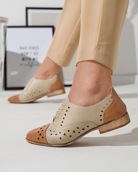 Camel-beige Demi-souliers à lacets ajourés pour femmes Reverig- Footwear