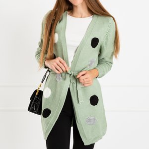 Cardigan noué vert pour femmes avec épingles de couleur - Vêtements