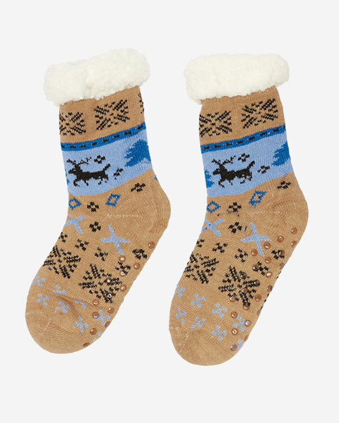 Chaussettes femme camel motif Noël - Sous-vêtement