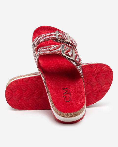 Chaussons femme avec zircons cubiques rouges Lalud-Shoes