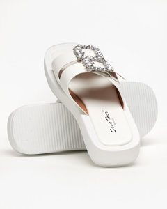 Chaussons pour femmes blancs avec cristaux Azazel - Chaussures