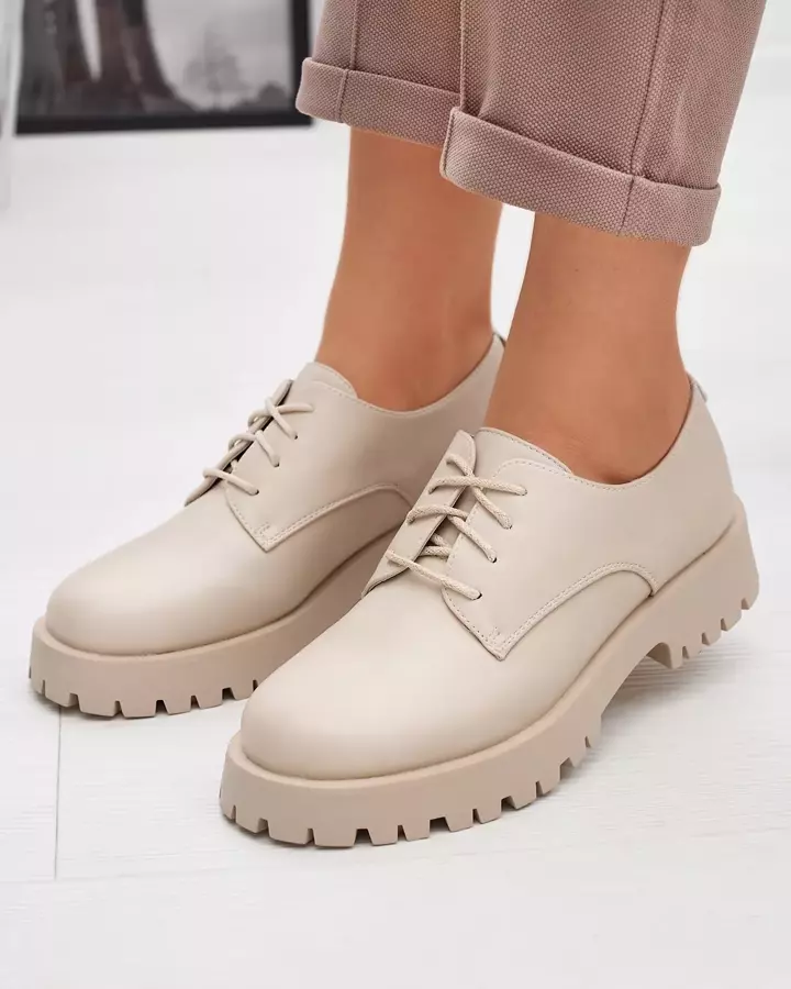 Chaussures à lacets pour femmes beiges à semelle épaisse Wegaza - Footwear