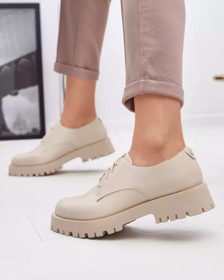 Chaussures à lacets pour femmes beiges à semelle épaisse Wegaza - Footwear