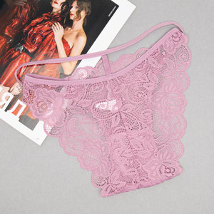 Culotte en dentelle brésilienne rose à rayures - Sous-vêtements