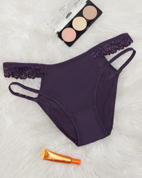 Culotte en dentelle violet foncé pour femme, type brésilien avec dentelle - Sous-vêtement