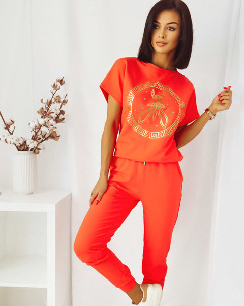 Ensemble de survêtement de sport pour femme orange avec imprimé - Vêtements