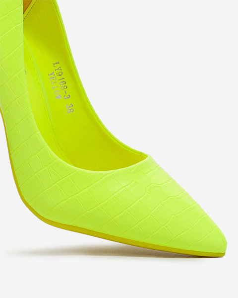 Escarpins à talon aiguille jaune néon pour femmes avec gaufrage Asota - Chaussures