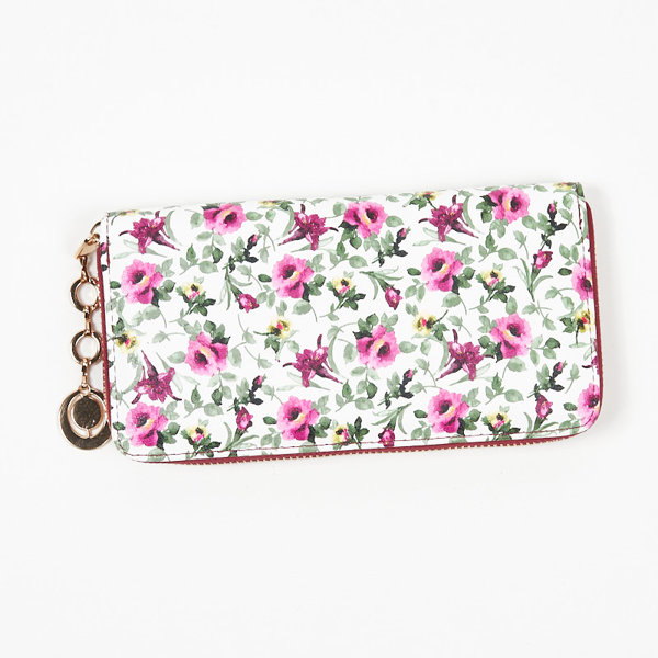 Grand portefeuille femme blanc à motif fleuri rose - Accessoires