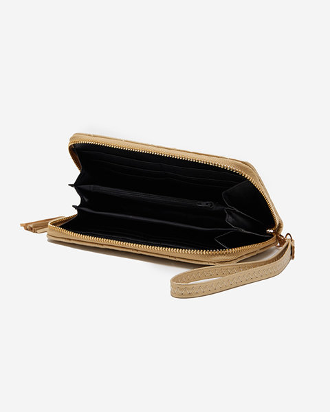 Grand portefeuille matelassé or pour femme avec pompons - Accessoires