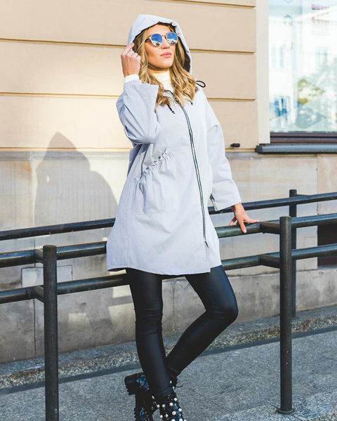 Manteau gris clair pour femme veste avec capuche- Vêtements