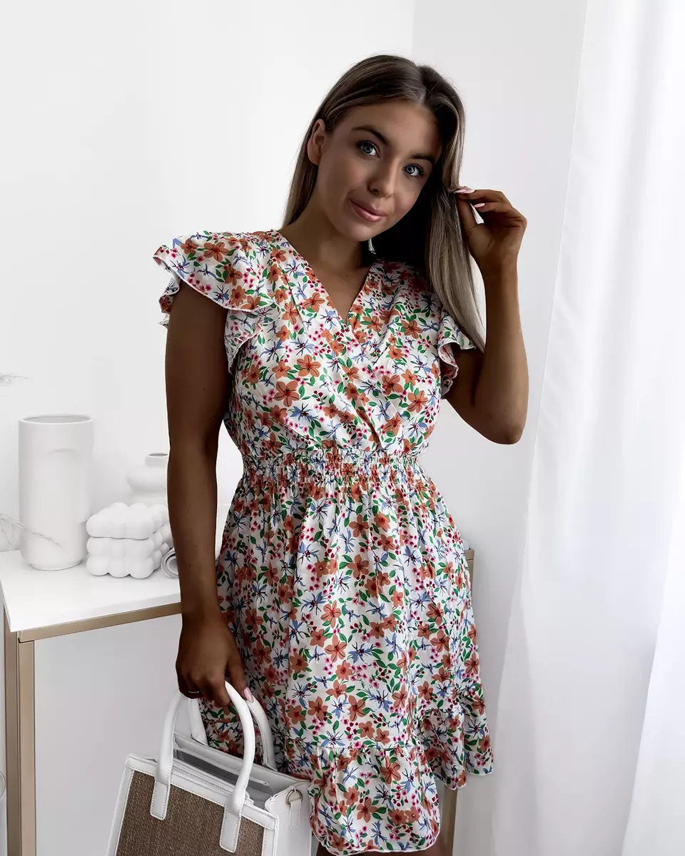 Mini robe blanche pour femme à motif floral - Vêtements