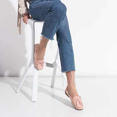 Mocassins femme rose clair en éco-suède avec nœud Inda - Chaussures