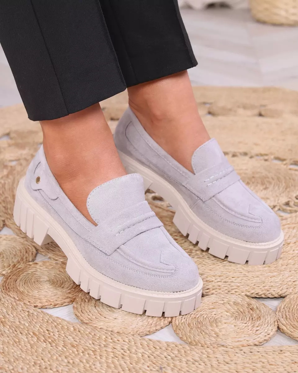 Mocassins gris en daim écologique pour femmes Siherta- Footwear