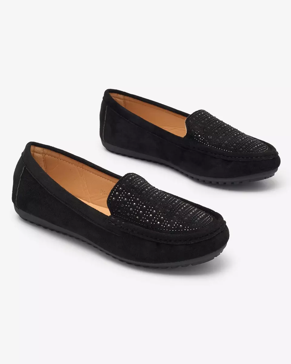 Mocassins noirs pour femme avec zircons Bretika - Footwear