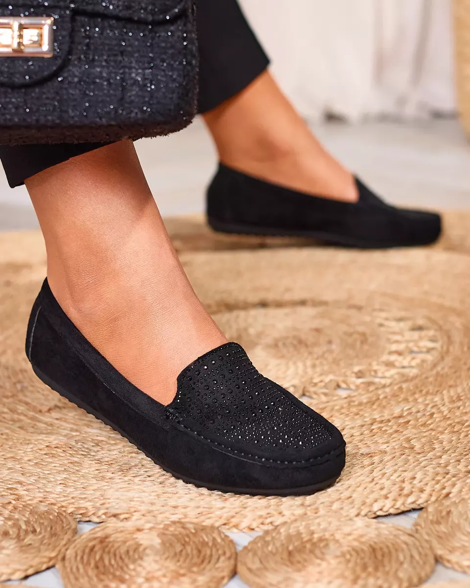 Mocassins noirs pour femme avec zircons Bretika - Footwear