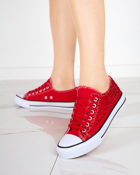 OUTLET Baskets pour femmes avec zircons colorés en rouge Amanda - Footwear
