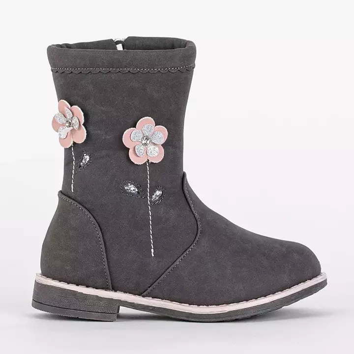 OUTLET Boots fille grises avec tige décorative Amini-Shoes