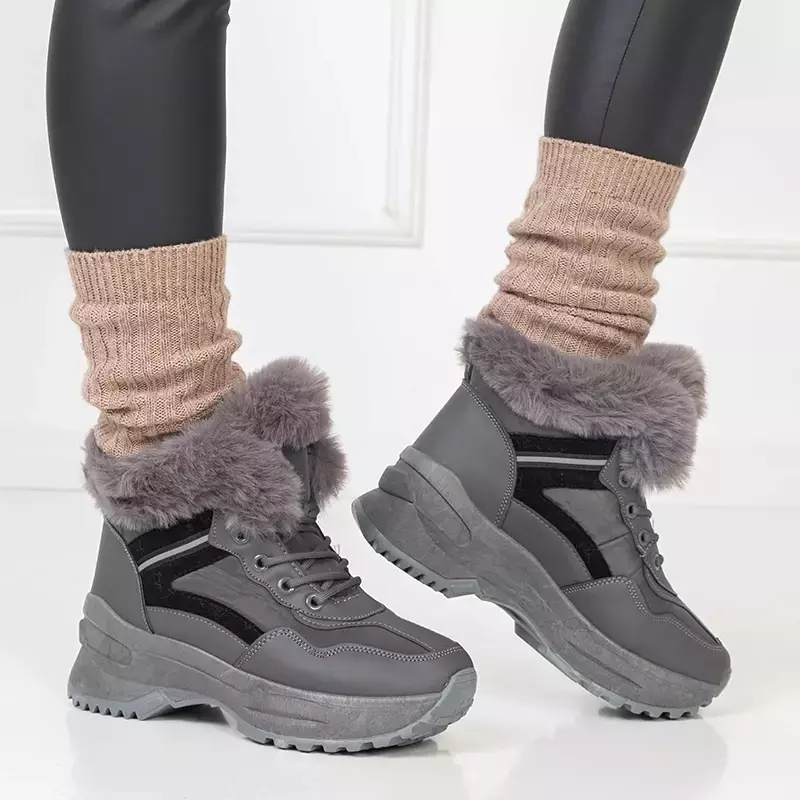 OUTLET Bottes de neige femme en cuir écologique gris Qert- Chaussures