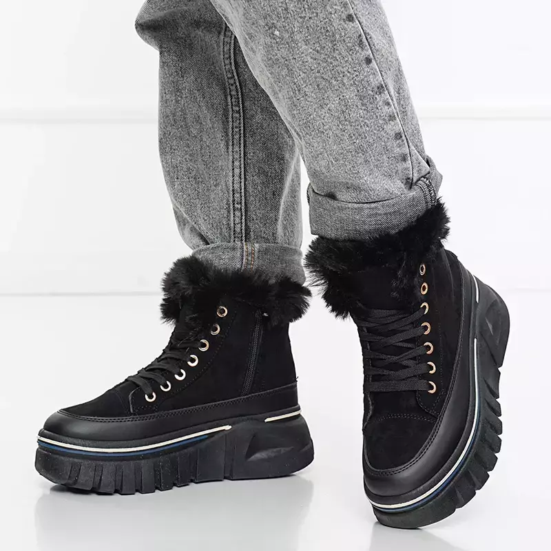 OUTLET Bottes de neige noires à lacets pour femmes sur la plateforme Neates - Chaussures