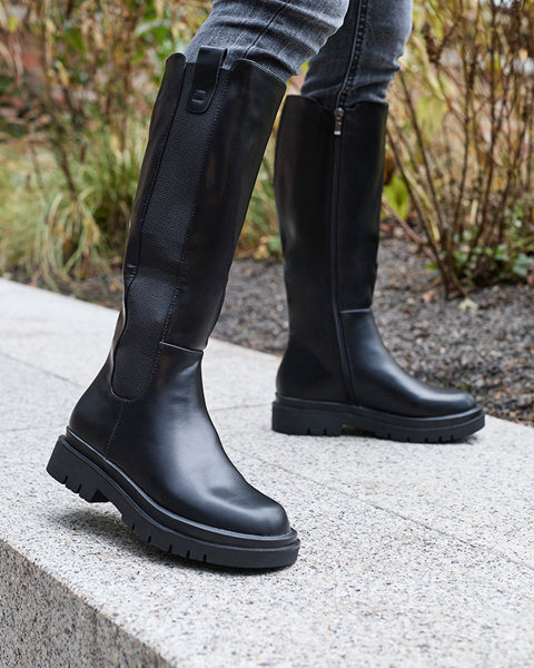 OUTLET Bottes hautes pour femmes en cuir écologique de couleur noire Orikas - Footwear