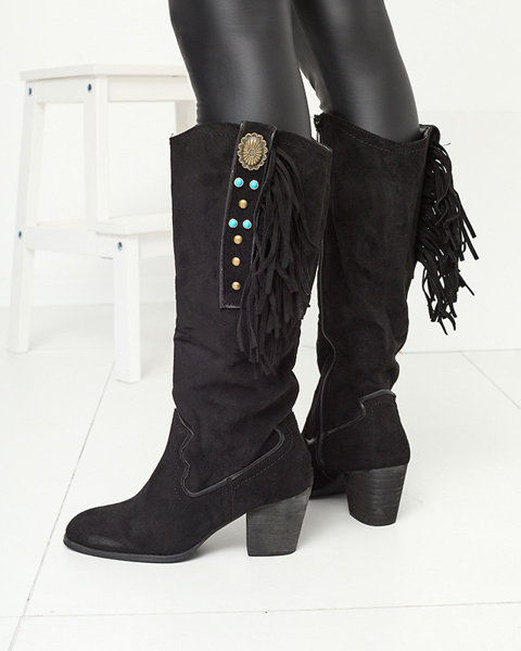 OUTLET Bottes noires pour femmes a'la bottes de cow-boy avec embellissement Ehana - Chaussures
