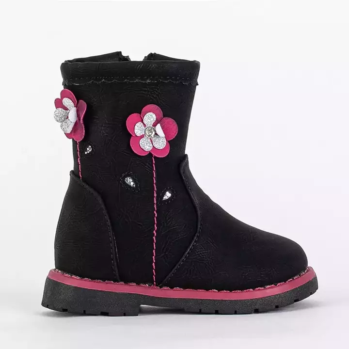 OUTLET Bottes noires pour filles avec une tige décorative Amimi-Shoes