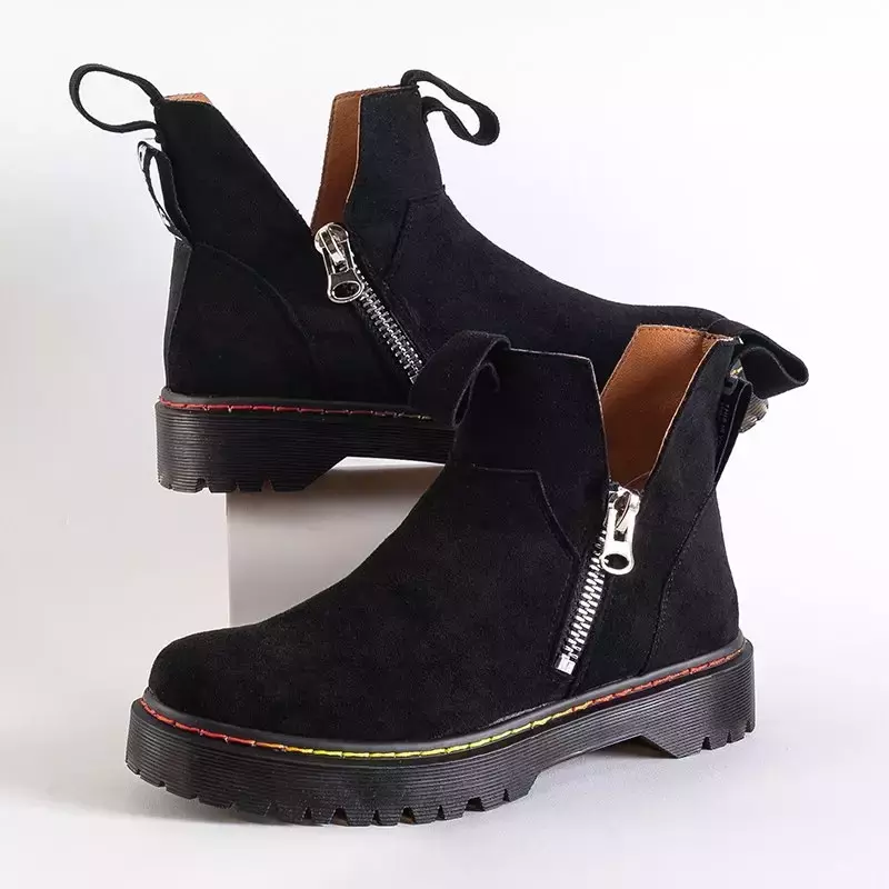 OUTLET Bottines noires pour femmes en éco-daim avec fermeture éclair Odeta - Chaussures