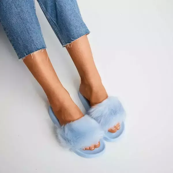 OUTLET Chaussons bleus avec fourrure Millie- Chaussures