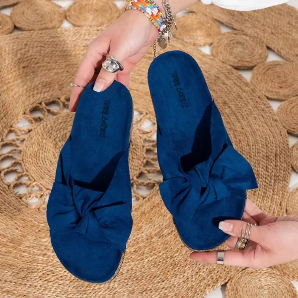 OUTLET Chaussons femme bleu marine avec un nœud Alanza - Footwear