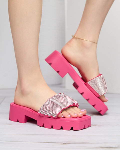 OUTLET Chaussons femme rose foncé avec zircons cubiques Emkoy- Footwear