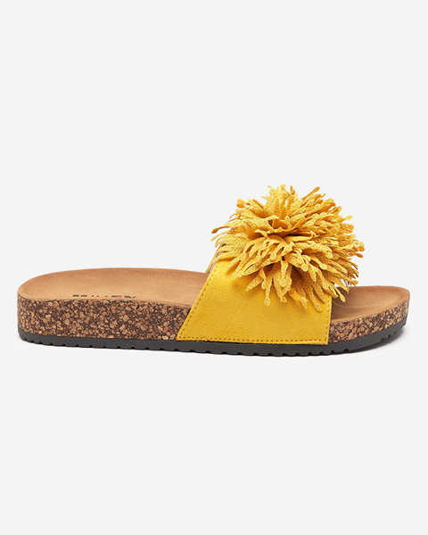 OUTLET Chaussons pour femmes avec décoration en tissu jaune Ailli- Footwear