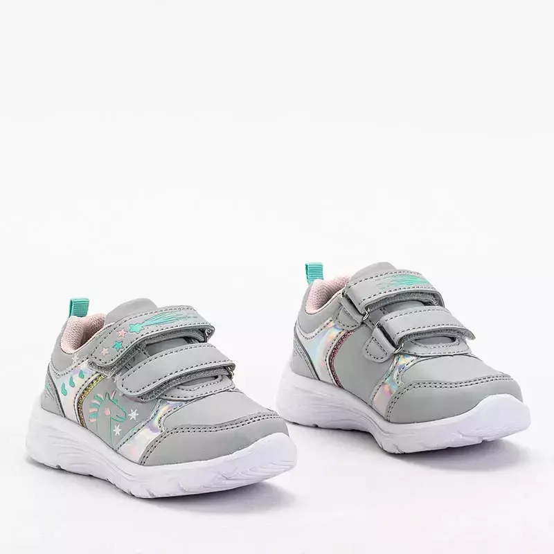 OUTLET Chaussures de sport pour fille grises et roses avec une licorne Mesiko - Footwear