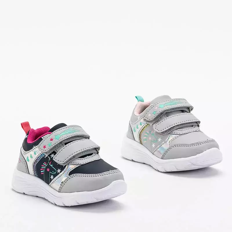OUTLET Chaussures de sport pour fille grises et roses avec une licorne Mesiko - Footwear