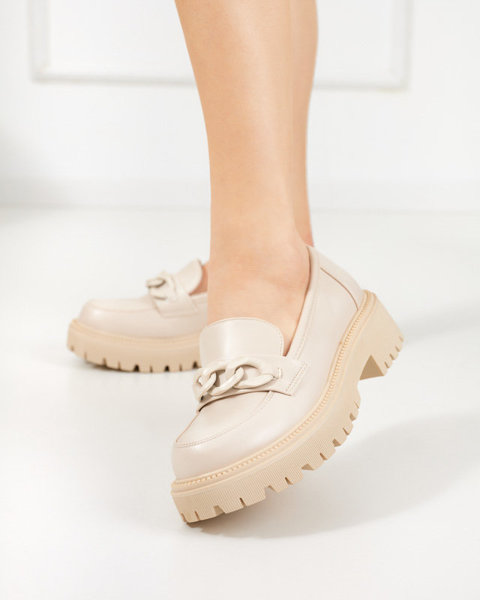 OUTLET Chaussures pour femmes en éco-cuir beige avec une chaîne Konera - Footwear