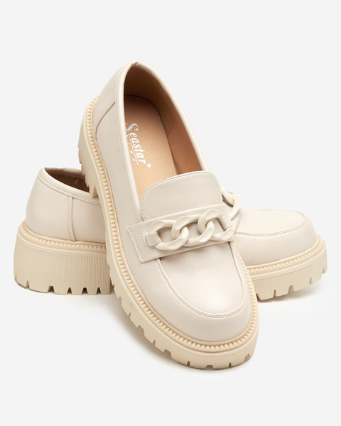 OUTLET Chaussures pour femmes en éco-cuir beige avec une chaîne Konera - Footwear